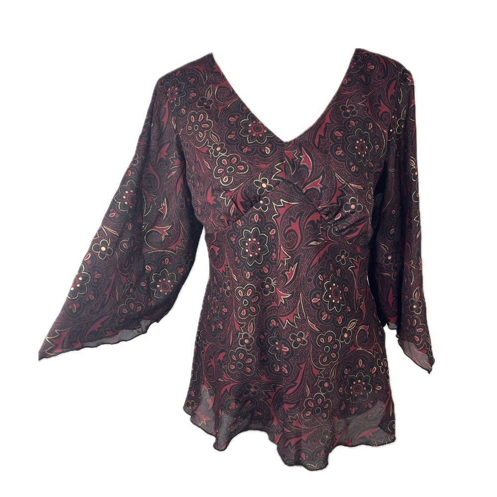 Cato Red Floral Babydoll Top Size L Y2K 90s Fairy Whimsigoth Grunge Metallic